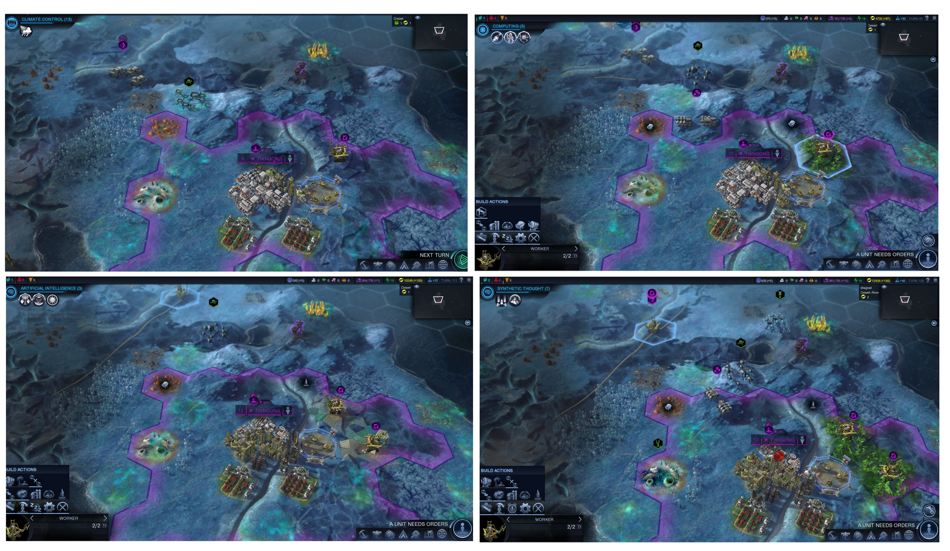 Execution of BB-3 with a Civ:BE Turing machine. The image shows sample states: t1, t2, t10, and t11 (HALT).